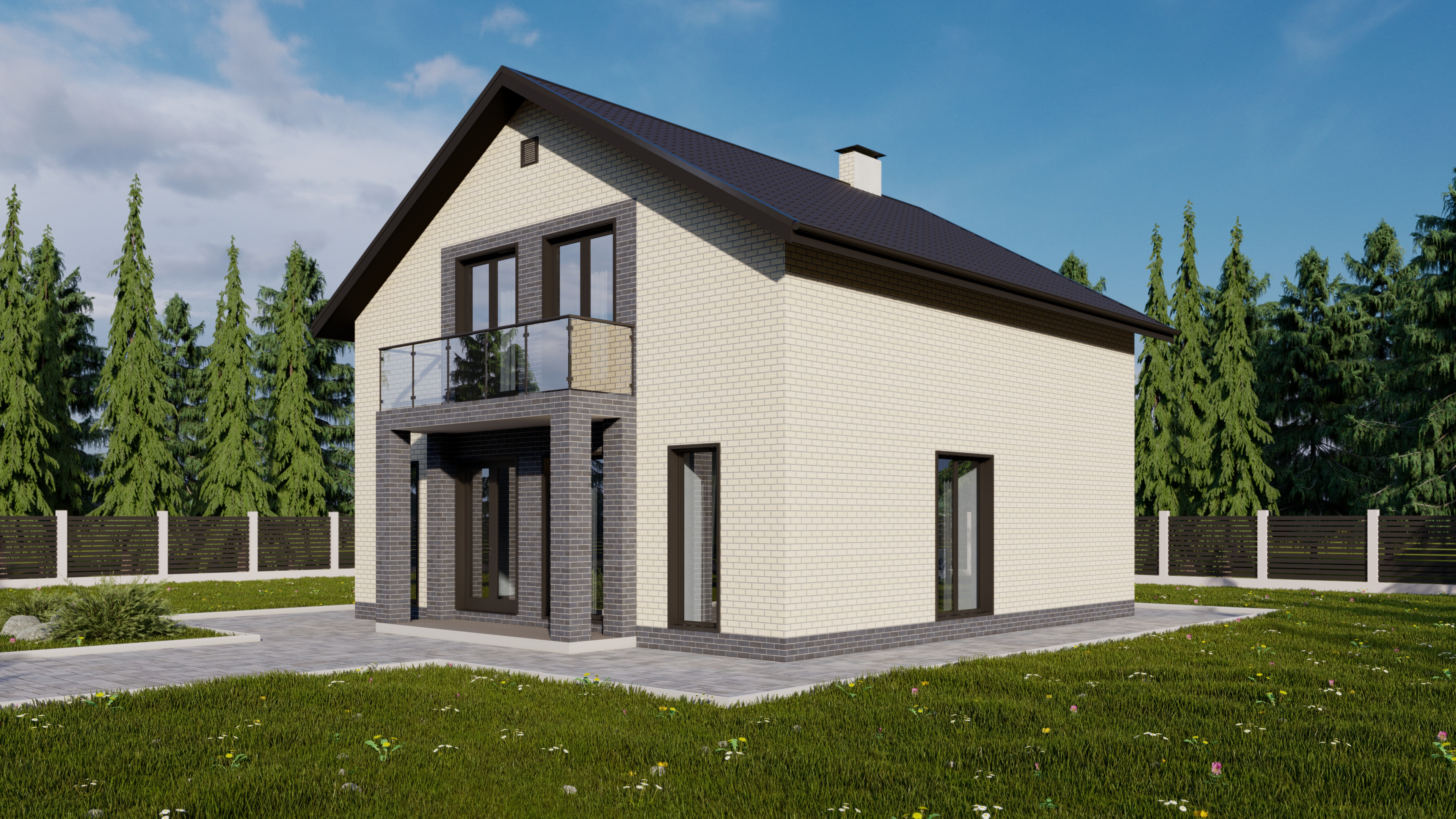 Двухэтажный дом EURO-136B с балконом